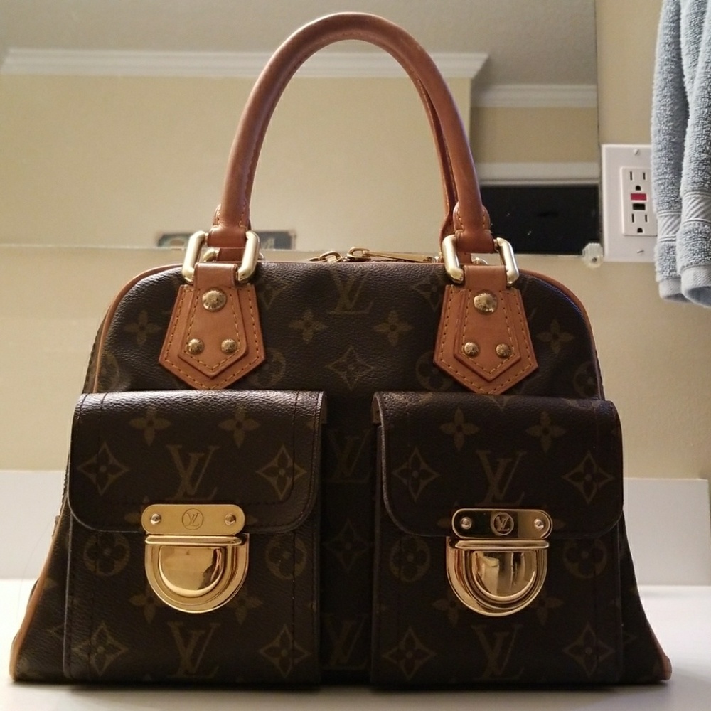 Louis Vuitton Brown Monogram Satchel with Tan Trim and Gold Hardware